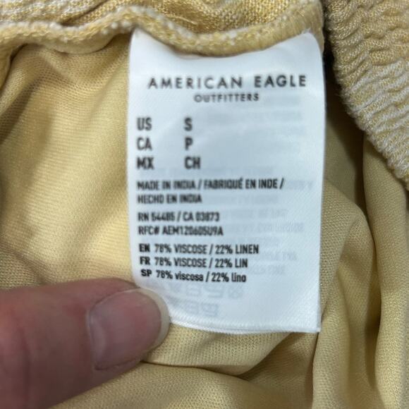 American Eagle Linen Blend Ruffle Runner Shorts Yellow Striped Size Small - Picture 10 of 13